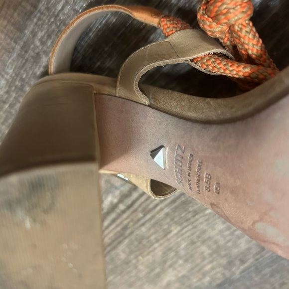 SCHUTZ 8.5 (Anthropologie) EUC GUC Orange utility rope Tan Block Heel Sandals - Picture 7 of 15